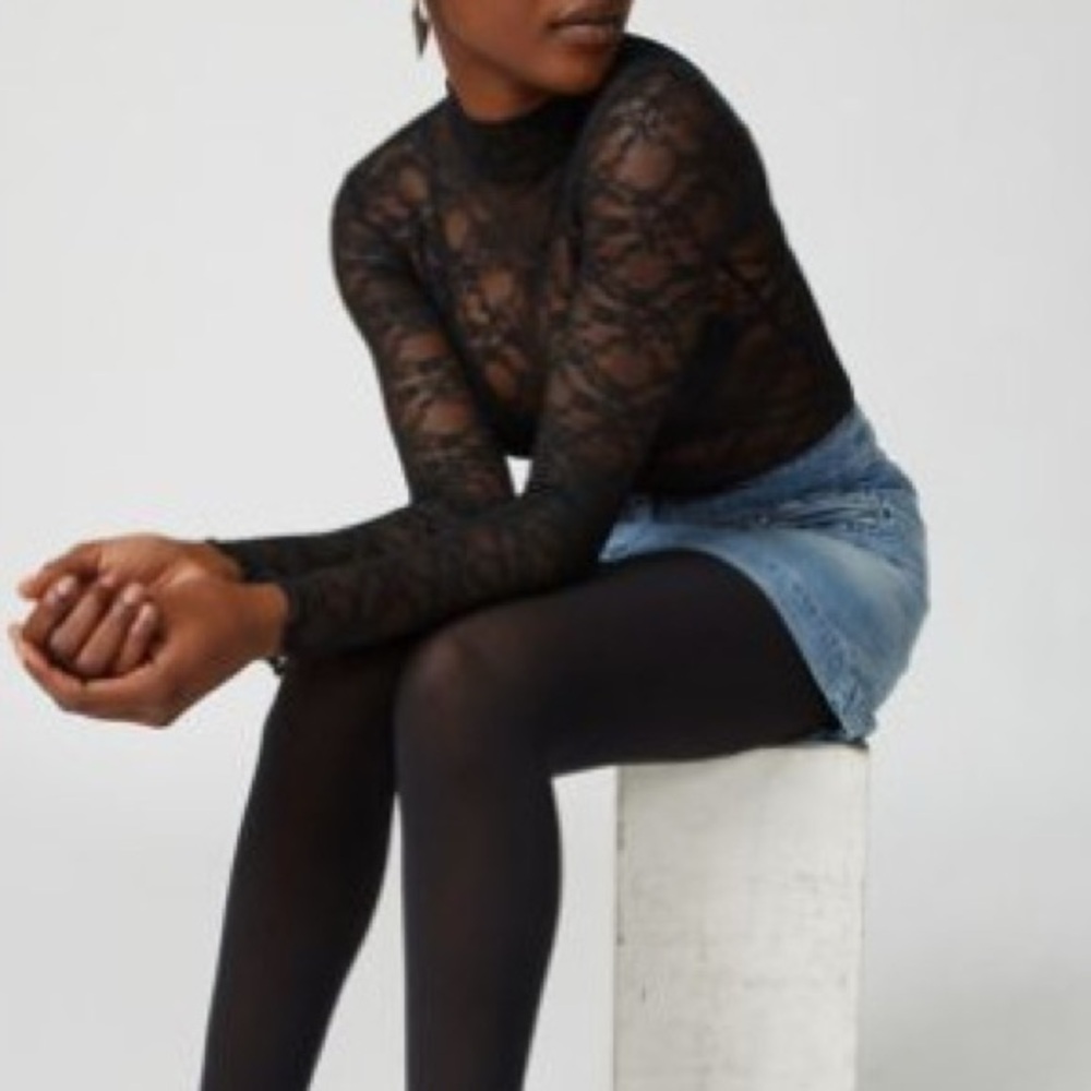 Urban Outfitters Black Lace Sheer Going Out Long Sleeve Top Out From Under
